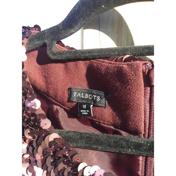 Talbots Womens Sleeveless Wool Dress Size 18 Cola Red Sequins Holiday Christmas - Picture 3 of 8